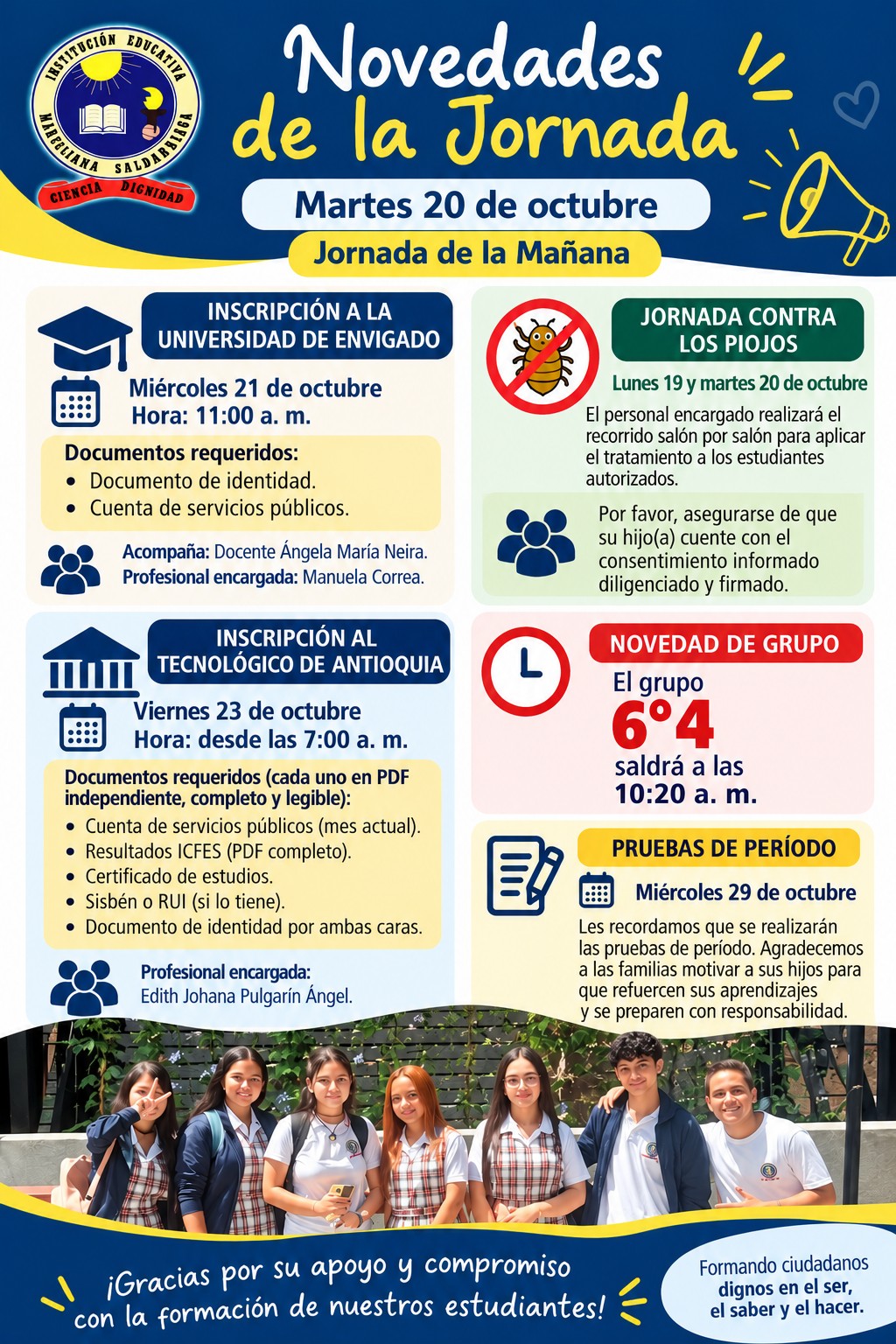 Novedades Jornada Martes 20 de Octubre